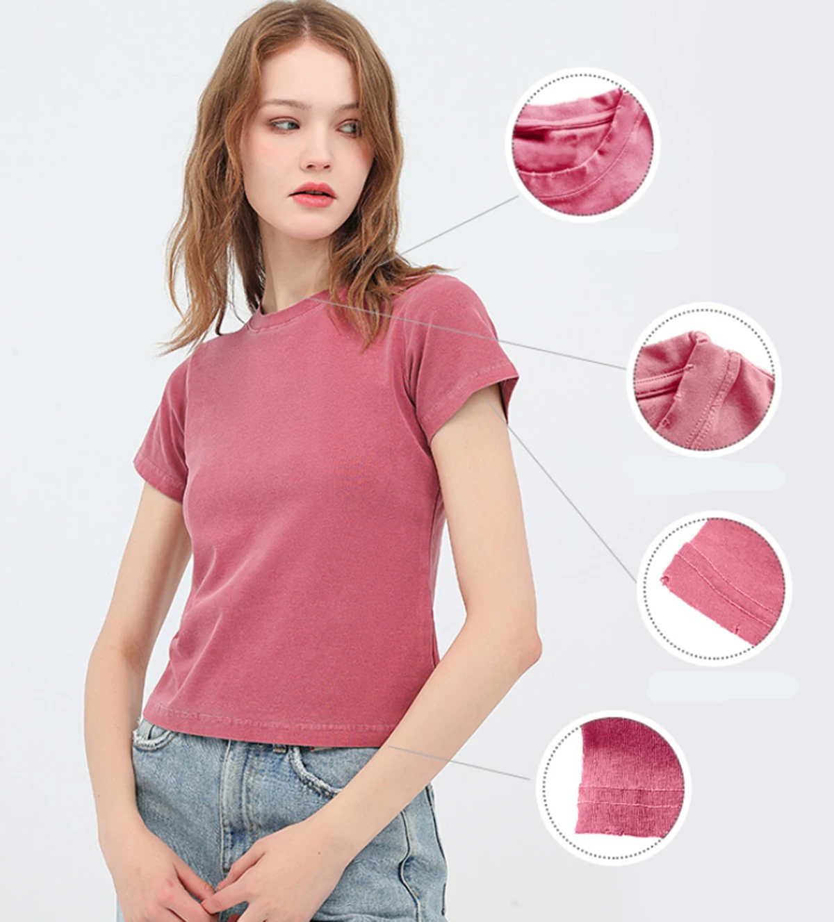 เสื้อครอปสำหรับผู้หญิง เสื้อยืดทรงเข้ารูปทันสมัยสำหรับฤดูร้อน เสื้อยืดคอกลมแขนสั้นระบายอากาศได้ดี