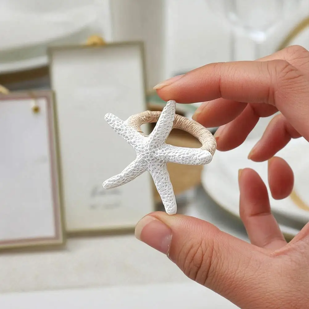 Resin Napkin Holder Starfish Table Decoration 6pcs Coastal Starfish Napkin Rings Set Rustic Summer Holiday Table Decor Seaside