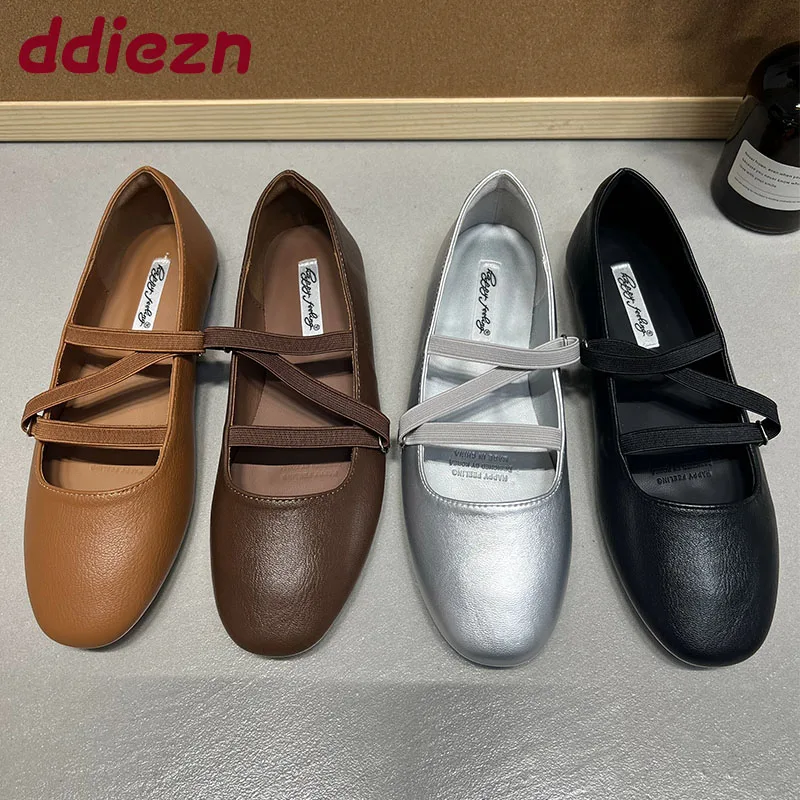 Zapatos planos Mary Jane de punta redonda a la moda suave para mujer, calzado sin cordones para mujer, bailarinas poco profundas para mujer, zapatos de baile