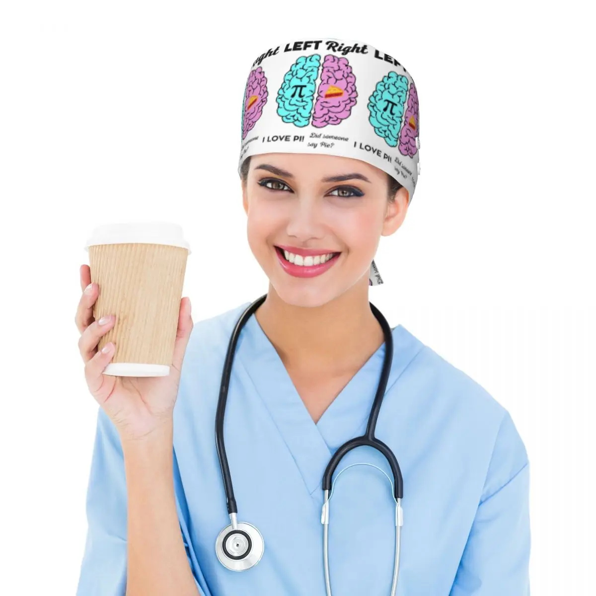 Left Right Brain Hemisphere Pi Pie Math Joke Scrub Hat Doctor Working Surgical Cap Men Women Adjustable Nursing Caps for Dentist