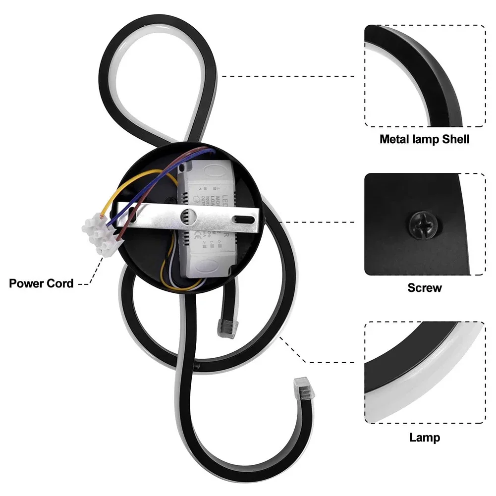 Imagem -06 - Lâmpadas de Parede Led Estilo Nórdico para Quarto Luz Quente e Branca Música Clef Shape Iluminação para Sala de Estar