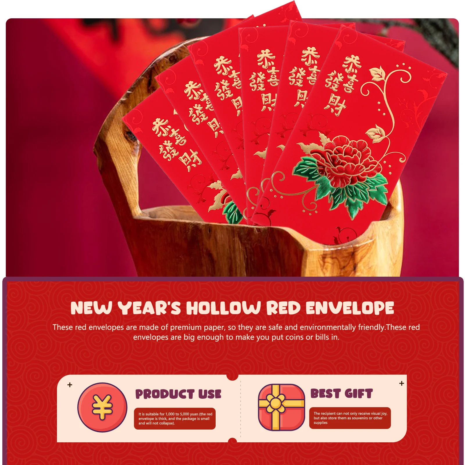 

6 шт., красные конверты в китайском стиле, счастливые мешочки для денег, новогодние праздничные подарочные пакеты для вечеринок, весенний фестиваль, пакеты для денег на 2024 год