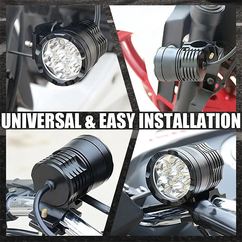 2Pcs Motorcycle LED Headlight Spotlight Auxiliary Fog Light Driving Lamp 12-80V 40W Super Bright 6LED Working Light 3 Modes