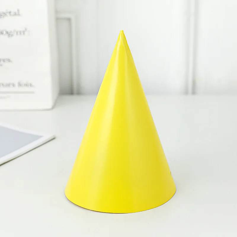 10PCS INS Kids Paper Blue Green Birthday Hat Soild Color Yellow Pink Purple Party Headwear Baby Shower Boy Girl Cap