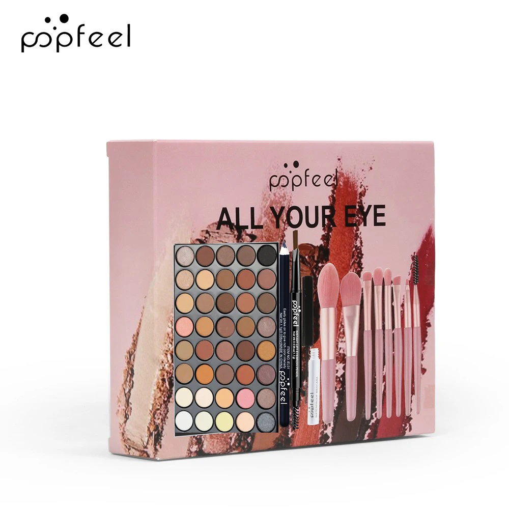 Juego de paleta de sombras de ojos, lápiz de cejas, delineador de ojos, rímel con un juego de pinceles de maquillaje, cosméticos para ojos, 40 colores