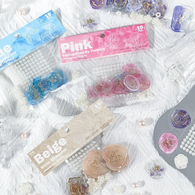 INS Aesthetic Gradient Pink Color Envelope Seal Sticker DIY Decor Scrapbook Journal Sticker Kawaii Stamp Package Decal
