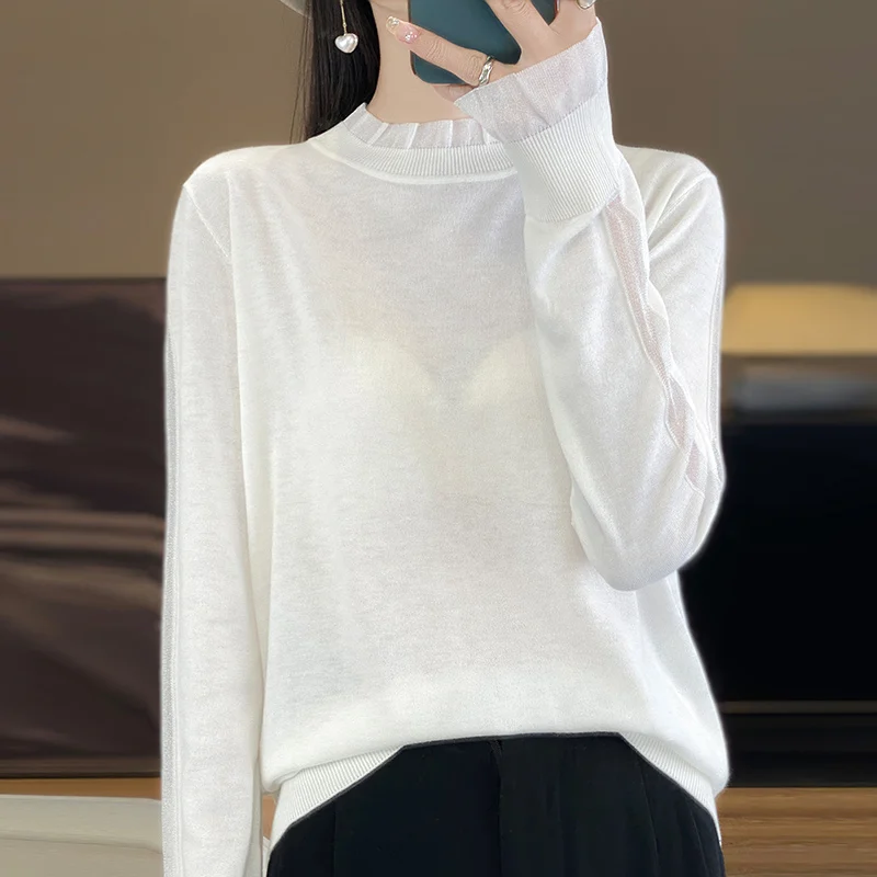 2024 New Spring and Autumn Cashmere sweater Women Long Sleeve O-Neck Lace Knitted Sweater Pullover Cashmere sweater Women