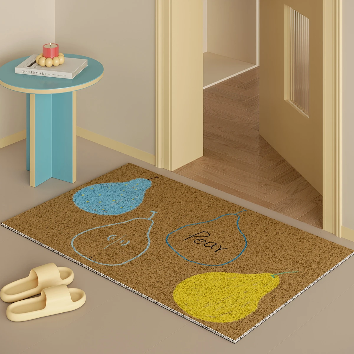 Cute PVC Fruit Welcome Doormat Cuttable Apple Pear House Entrance Mat Carpet Anti Dust Floor Pad Outdoor Aesthetic Home Decor