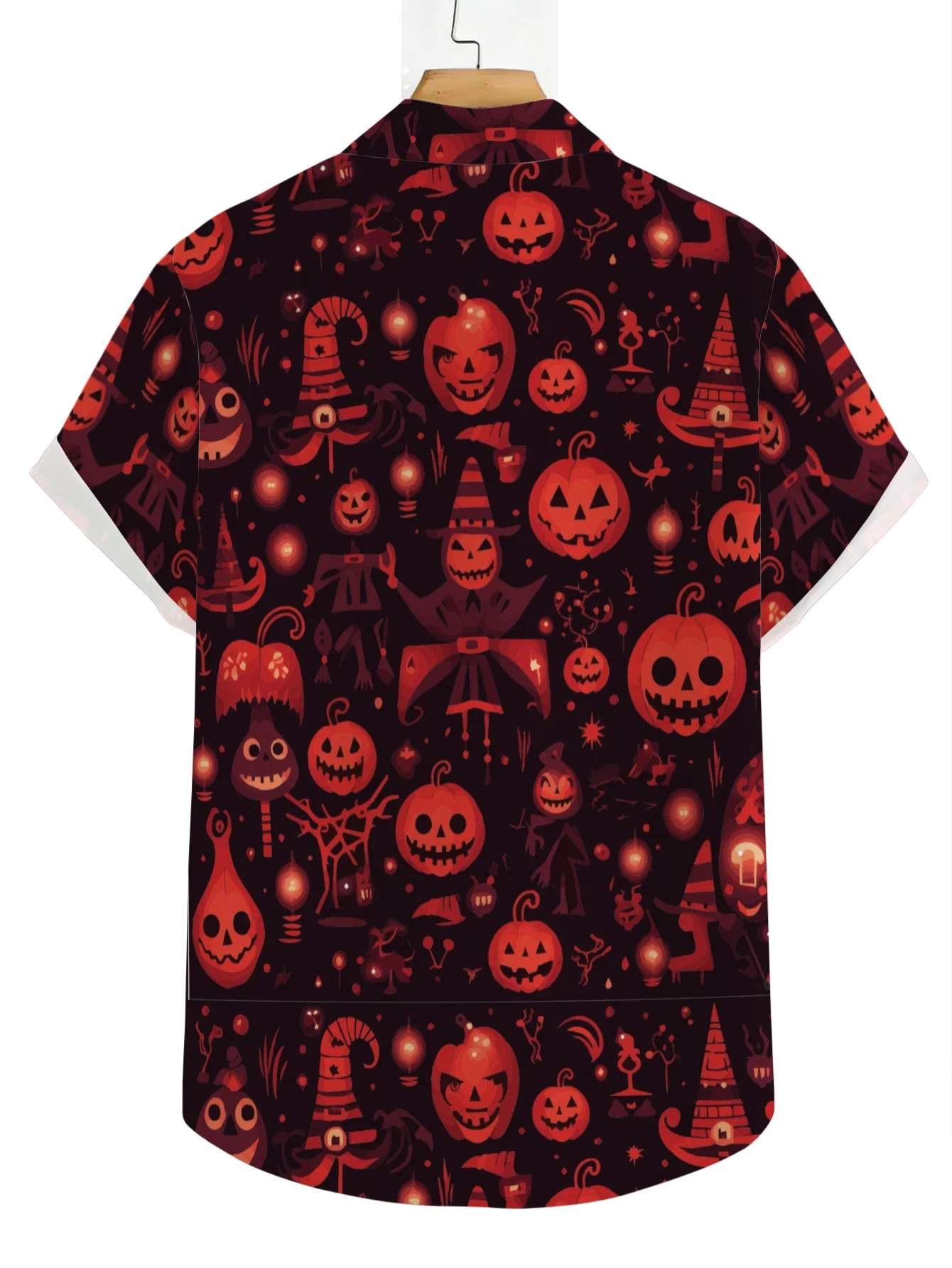 Men's Shirt Halloween Pumpkin Witch Figure Print Short Sleeve Lapel Button Down Holiday Party Casual Tops Men Clothing