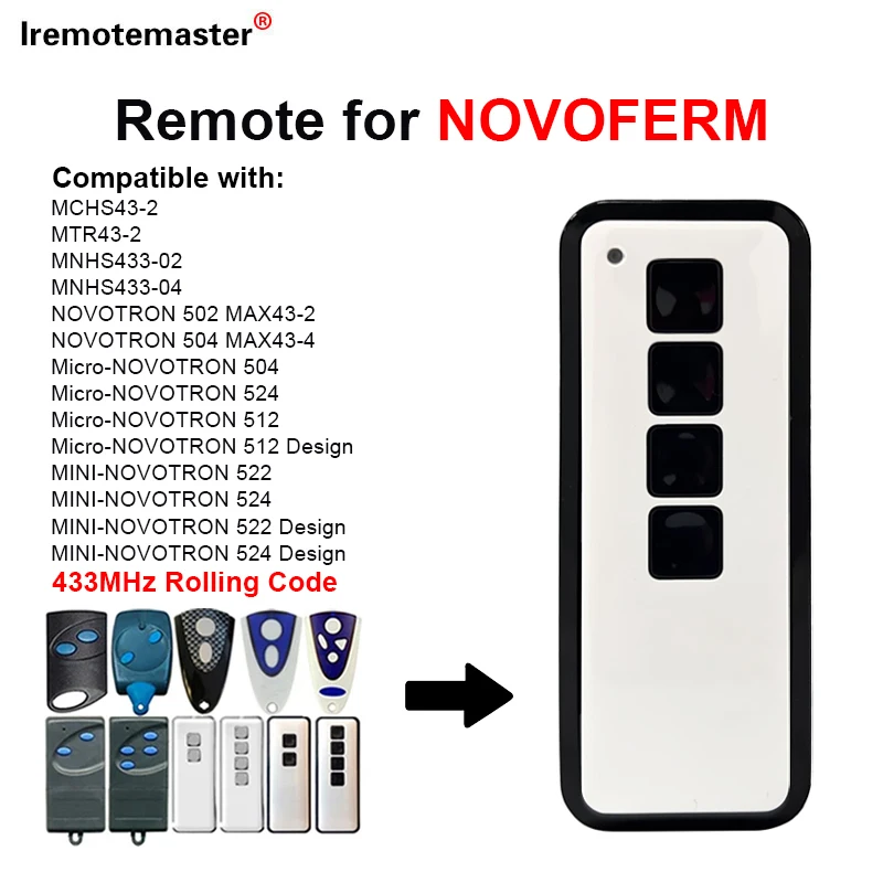 For NOVOFERM  MINI-NOVOTRON 524 Remote Control Garage Door 433.92MHz Rolling Code