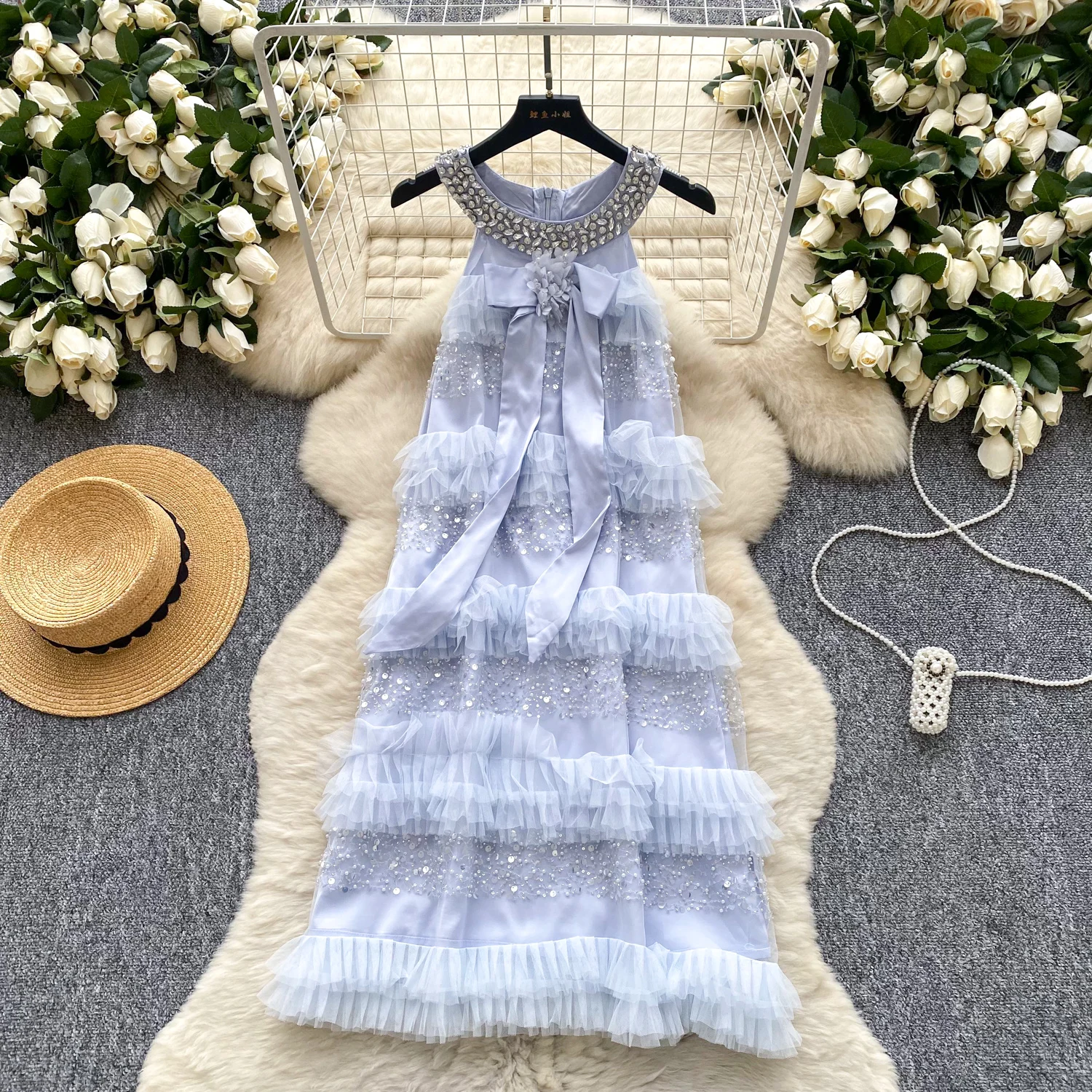 Halter rhinestone butterfly sequin Backless Dress Sexy Off Shoulder Elegant Evening Party Women Fashion Vintage Vestidos