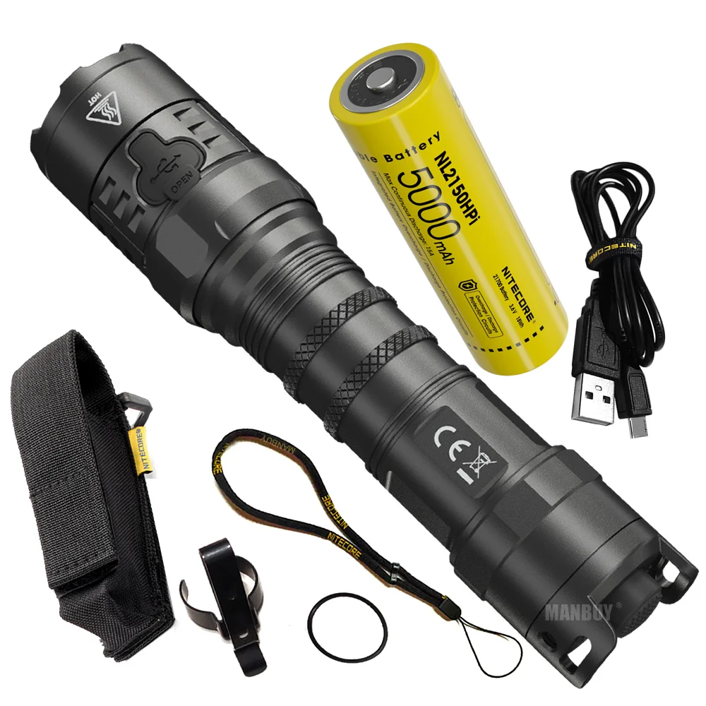 Original NITECORE P23i Tactical USB Rechargeable Flashlight 5000mAh 21700 Battery Luminus SFT70 3000LM LED Outdoor Hunting Torch