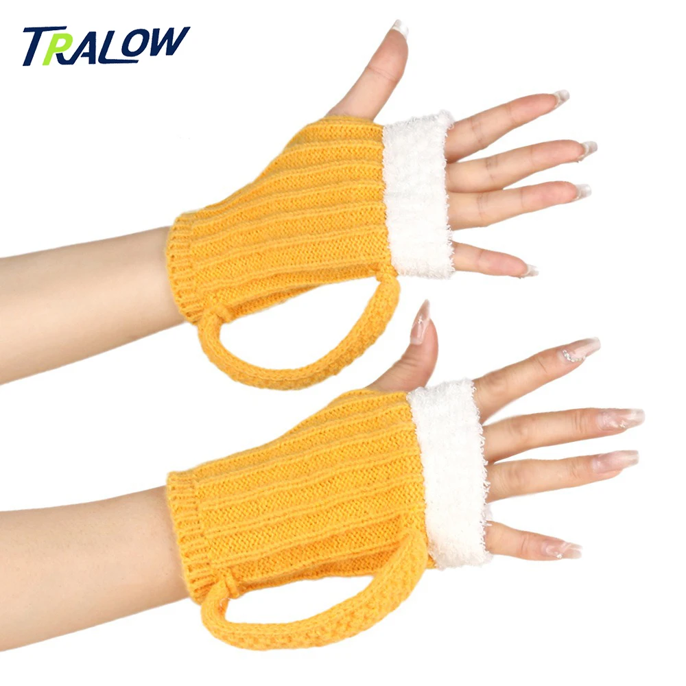 

TRALOW 3D Beer Mug Shaped Knitted Gloves,Warm And Interesting-Thick Warm Knit&Brow Cozy Winter Party Outfit with Beer Cup Mug