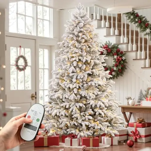 Prelit Artificial Flocked Christmas Tree 6FT & Multi-Color Lights