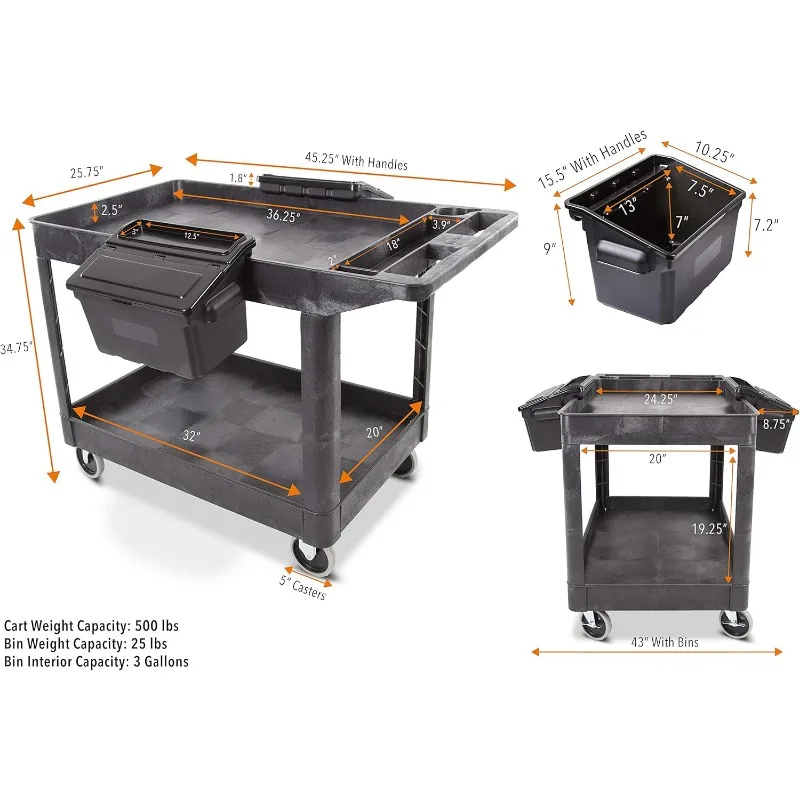 Tubstr-Chariot Utilitaire Extra Large, 2 Rêves, Bacs de Rangement Amovibles, Robuste, Supporte 500 Livres, 2 Étagères, Énorme Roulement, Original