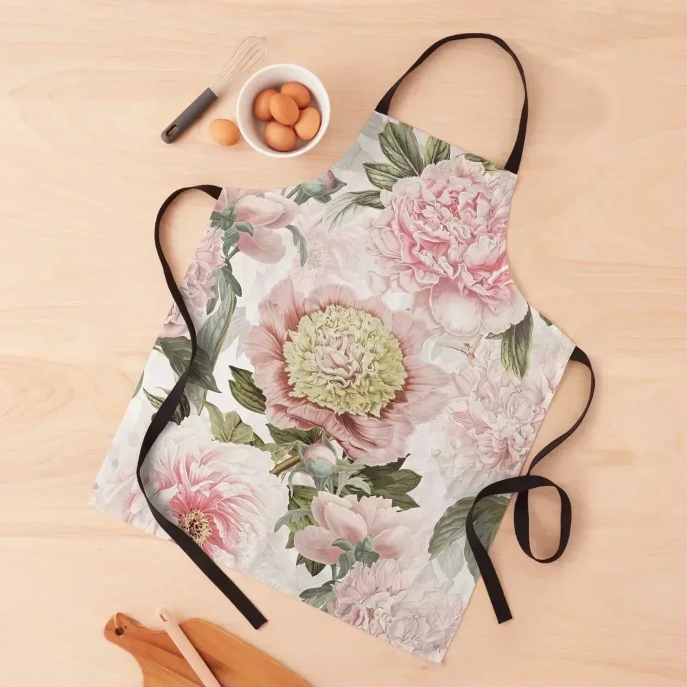 

Vintage Botanical Blush Peony Flowers Pattern Apron Kitchen Utensils Kitchen Front For Women Chef jacket men Apron