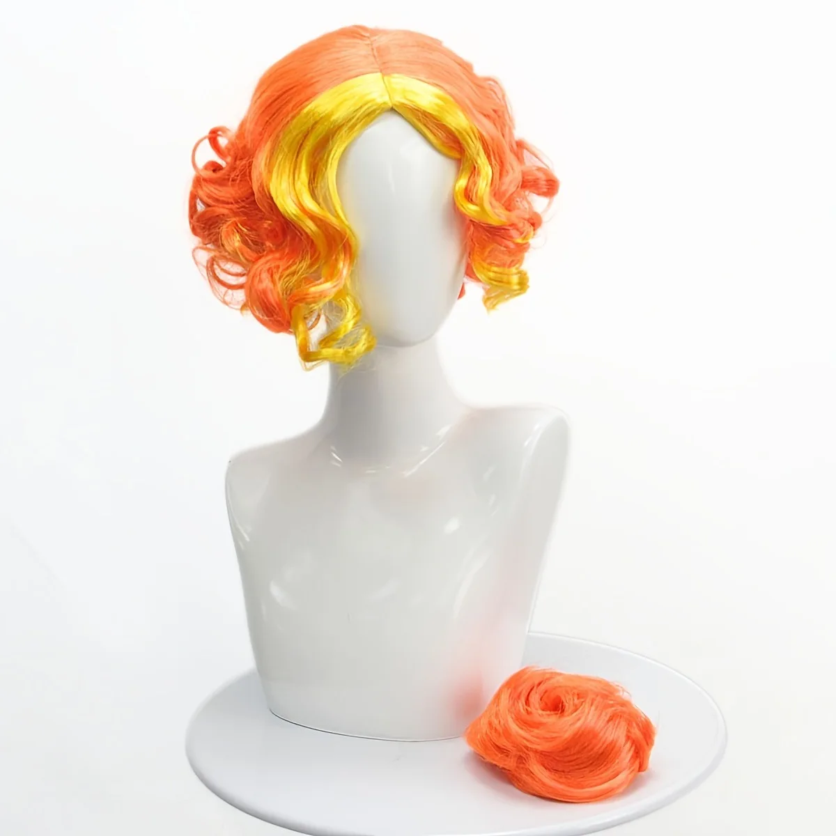 Synthetic Orange Gradient Detachable Highlight Short Curly Wig Middle Part Cosplay Party Costume Heat Resistant Fiber Hair