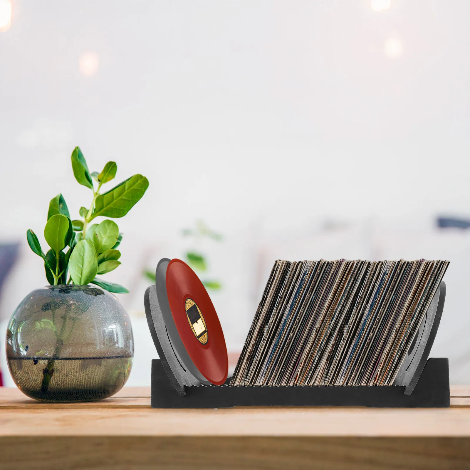 

CD Storage Display Rack Wooden Desktop Vinyl Records Organizer 120Capacity Sturdy Slot Base Home Office Style cd storage units