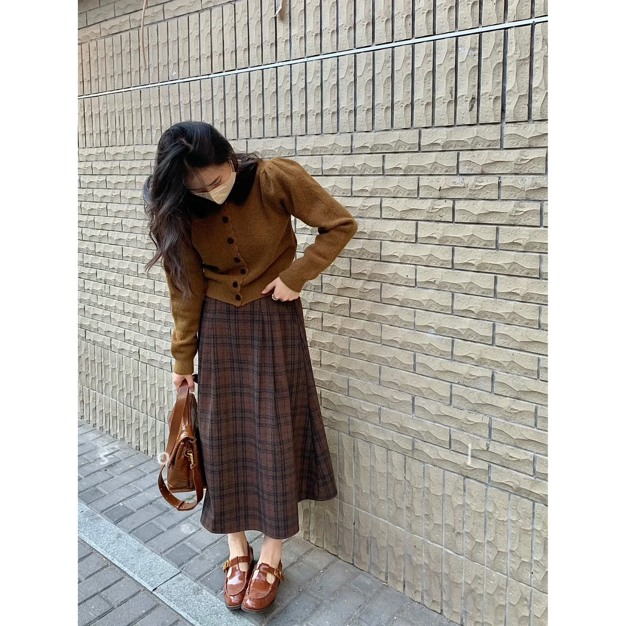 

Юбка Sosomall в японском ретро-стиле, клетчатая, шерстяная, с завышенной талией, приталенная, А-силуэт, миди, женская, дизайнерская новинка