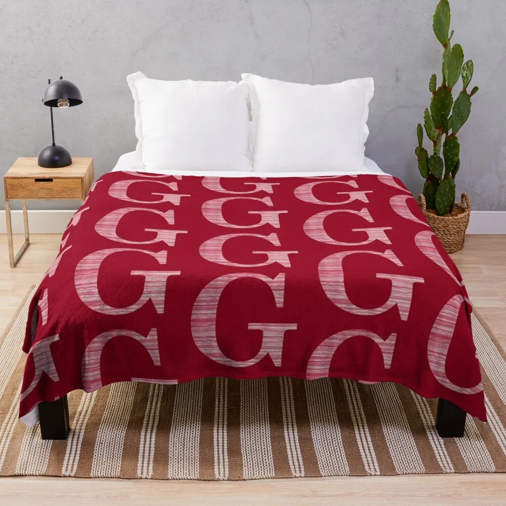 Letter G Red Watercolor Stripes Initial Monogram Throw Blanket Single bed plaid heavy to sleep Weighted Blankets