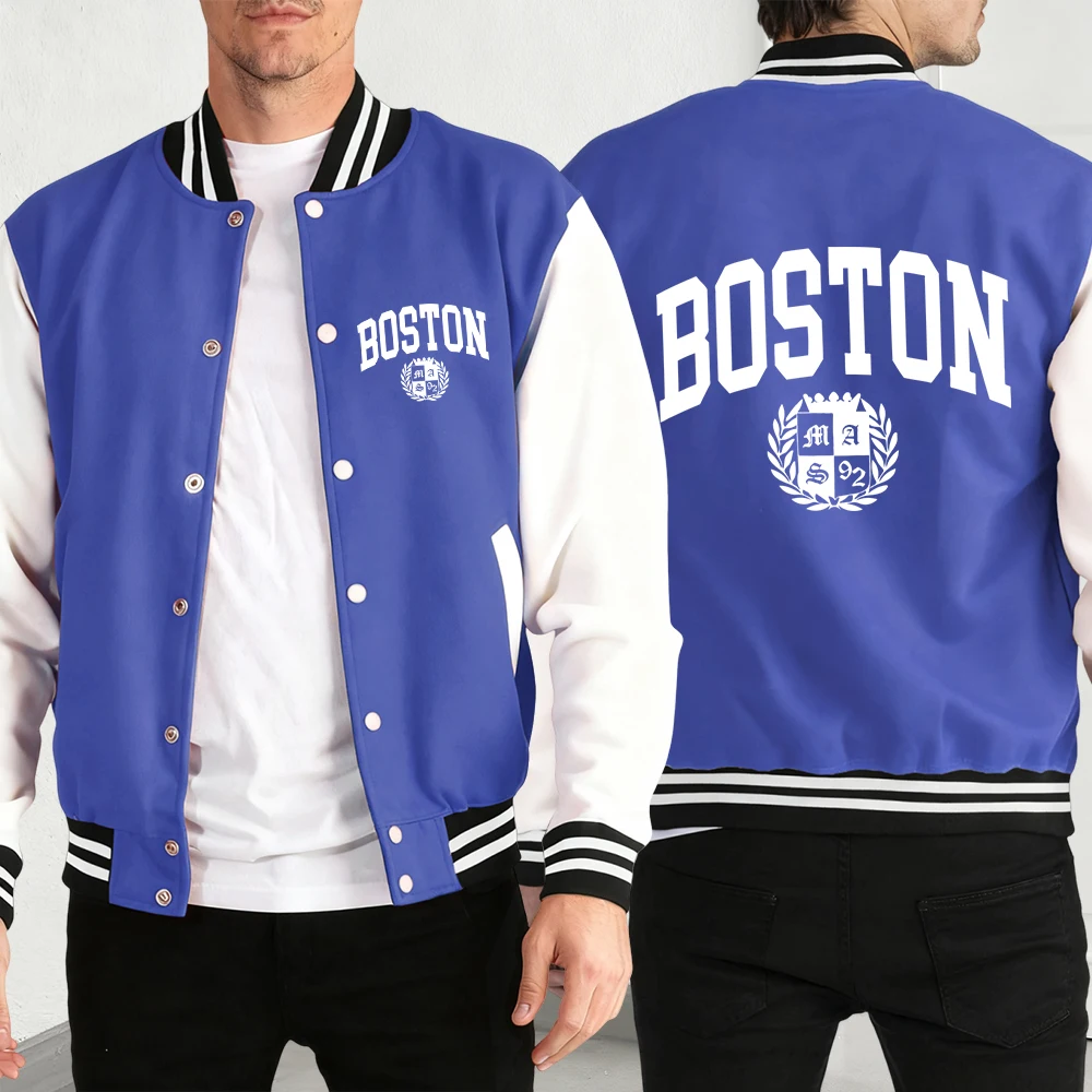 

Сакральный значок Бостона, куртки с принтом, мужские куртки в стиле хип-хоп, индивидуальный бейсбольный трикотаж, модная свободная одежда, флисовый пуловер, мужская одежда