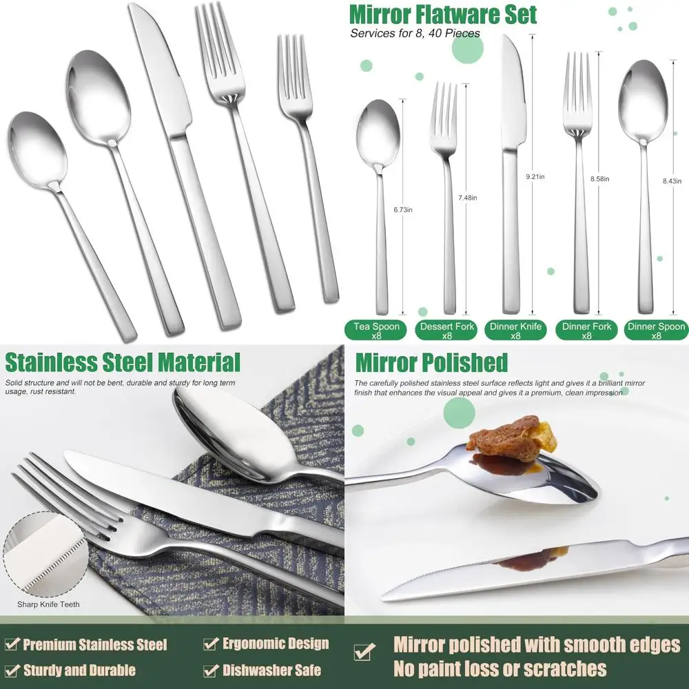

8-Person Stainless Steel Silverware Set, Mirror Finish Cutlery, Complete Dining Tableware Collection