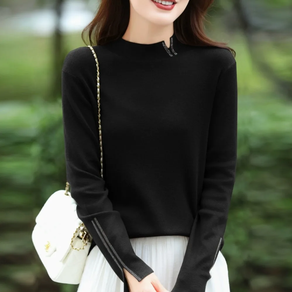 Faionable Camere Knitted Base irt Damen-Innenbekleidung mit hohem Kragen, Strickwaren, weiche Kaninchenfellmischung, langes Sve-Top