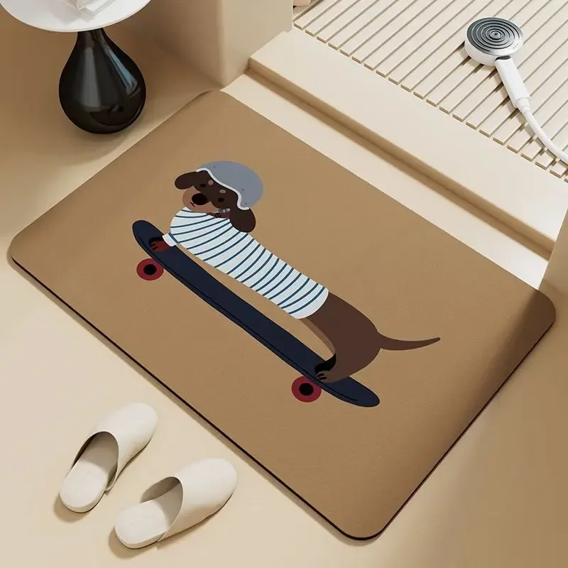 Dachshund Puppy Absorbent Floor Mat, Diatomaceous Earth Mud Bathroom Door Paw Pads, Non-Slip Toilet Door Cute Paw Pads