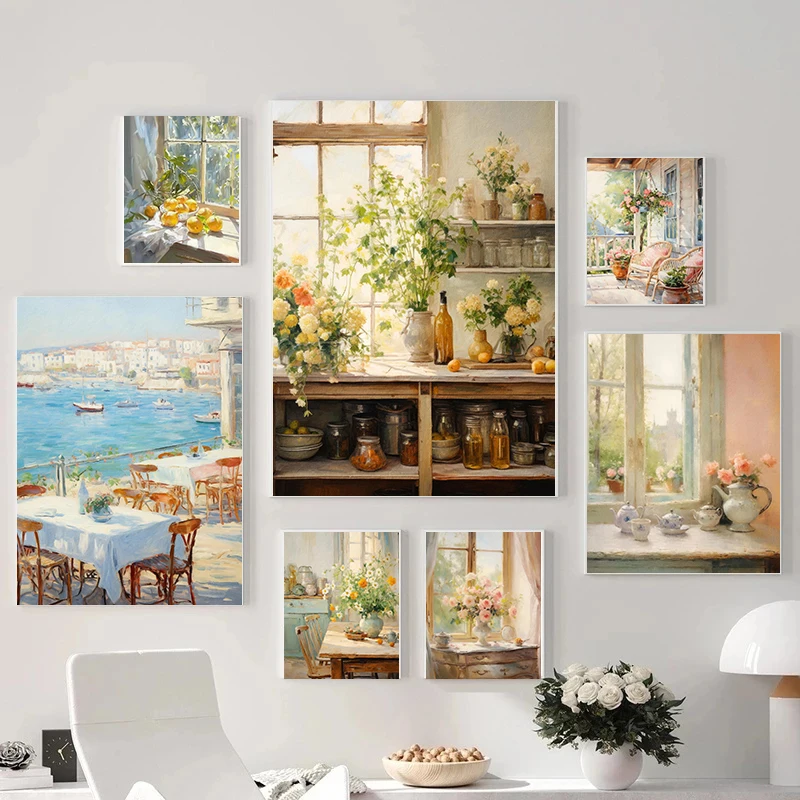 Vintage Rural Farmhouse Kitchen Antique Aesthetic Printed Poster Canvas Oil Painting Indoor And Outdoor Living Room Wall Deco