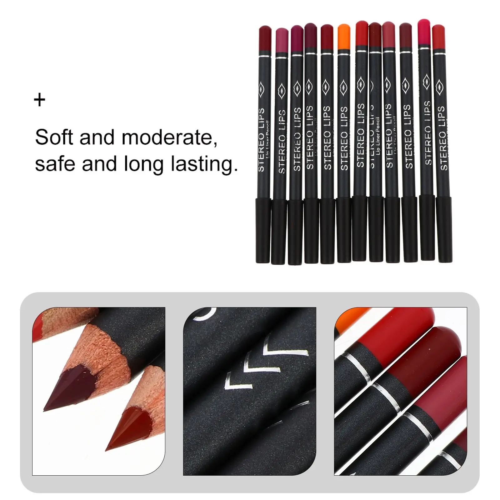 12 Pcs Modify Lip Liner Lipsticks Tint Wood Waterproof Eyeliner Accessory