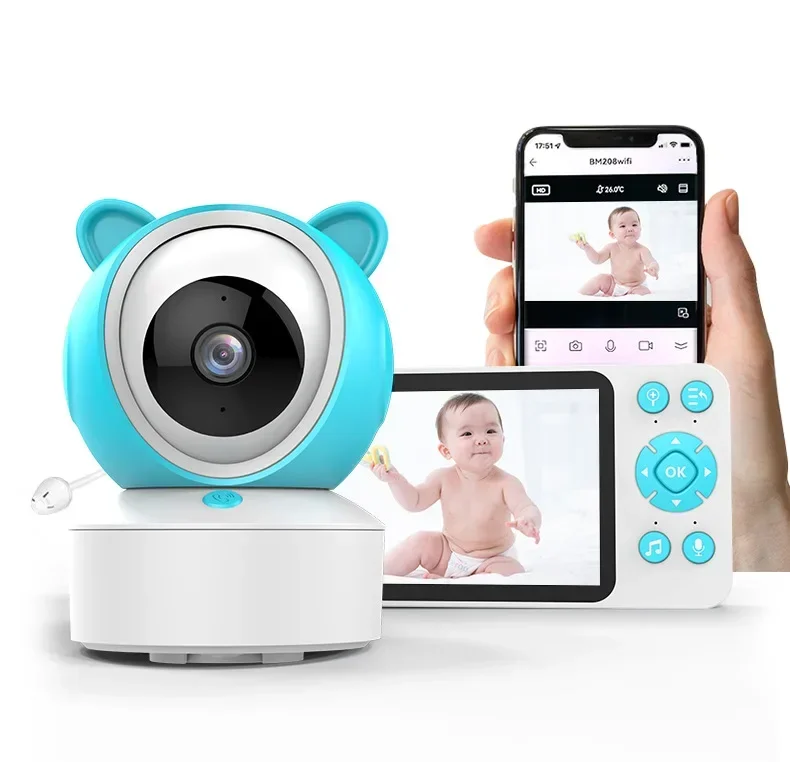 Babyphone C8 Baby Monitor 5 Inch Screen Tuya APP WIFI Phone control 3X Zoom Lullaby HD 1080P Night Vision Two-way talk 3000mAh