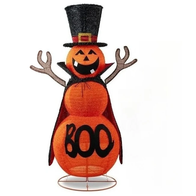 Halloween Pumpkin Decorations Outdoor, Pre-Lit Pop-Up Halloween Pumpkin Decor with Cloak & Magic Hat for Outdoor, Yard, Porch