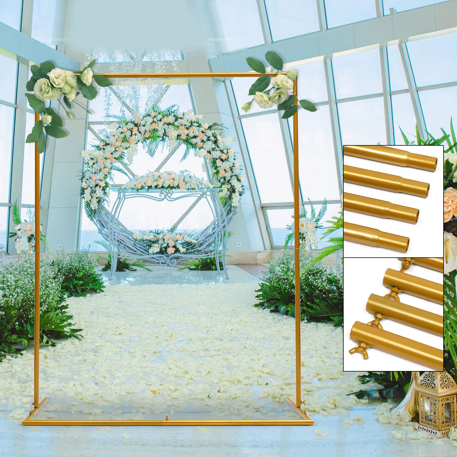 

1.5m Gold Arch Backdrop Stand for Wedding,Square Metal Arch Balloon Arch Frame Backdrop for Ceremony Celebration