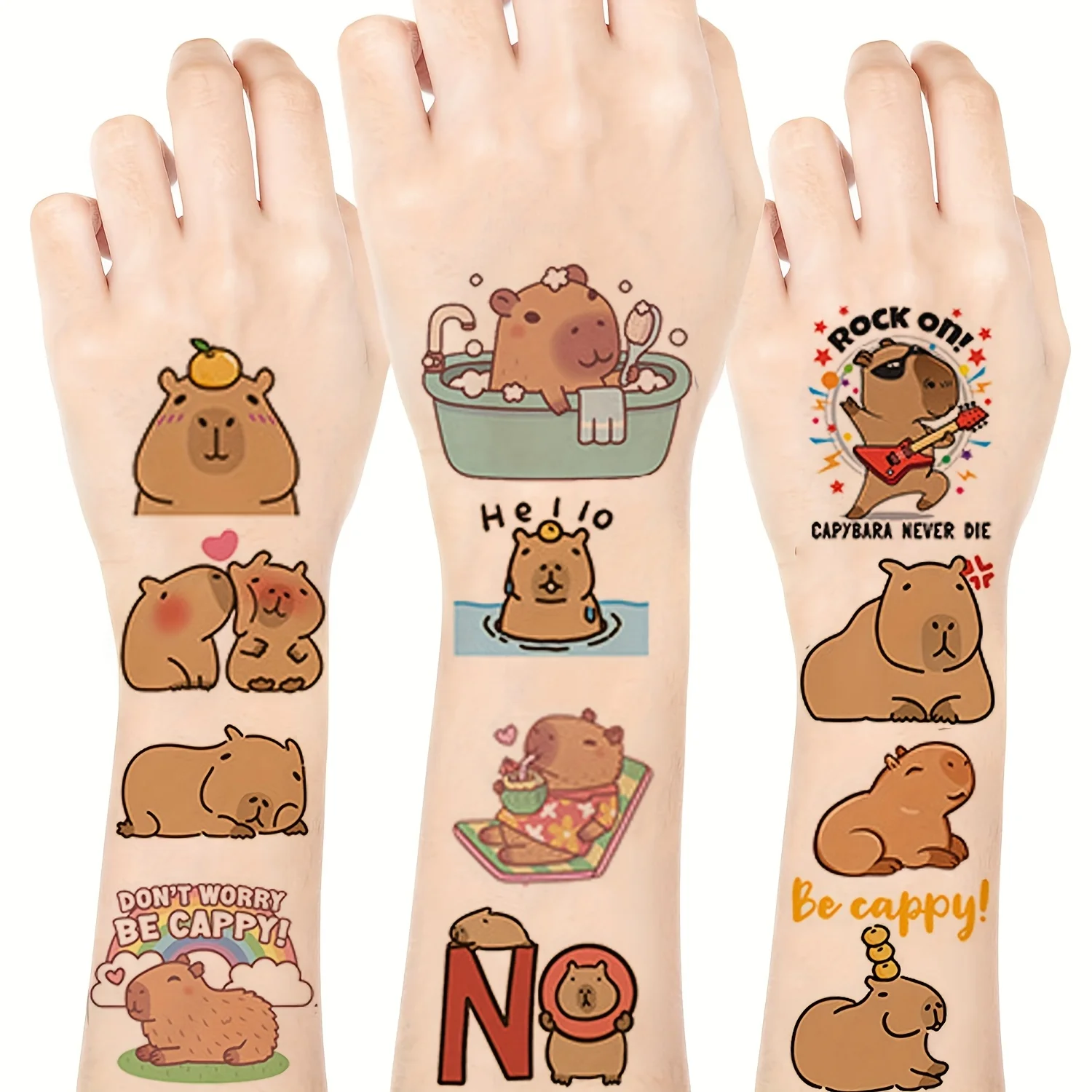 10pcs Capybara Stickers, Cute Dolphin Temporary Tattoos, Oblong Shape, for Birthday Gift, Animal Party Supplies
