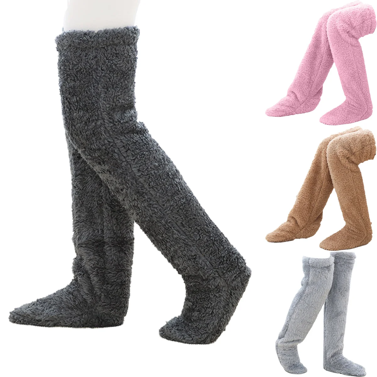 Fluffy Over Knee Stockings Leg Warmers Stocking Winter Warm Knee Leg Cover Home Solid Sleep Socks Thick Woolen Fuzzy Stockings