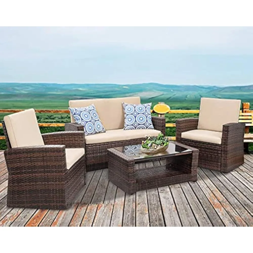 

4 Piece Rattan Chair Patio Sofas, Wicker Sectional Outdoor Conversation