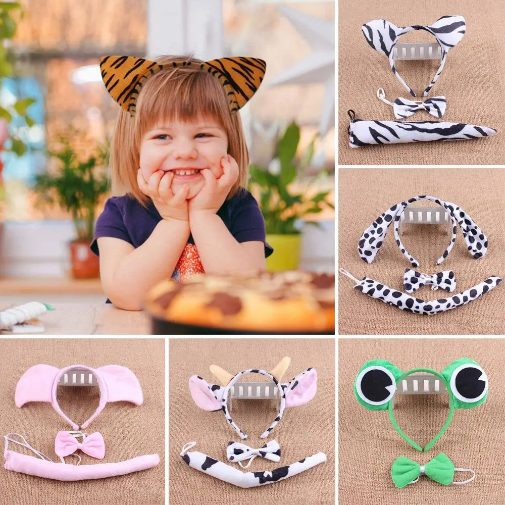 2Pcs / 3pcs Child Adult Animals Ears Cartoon Zebra Tiger Horn Ear Headband Animal Cosplay Costume Hair Band Birthday Party Props