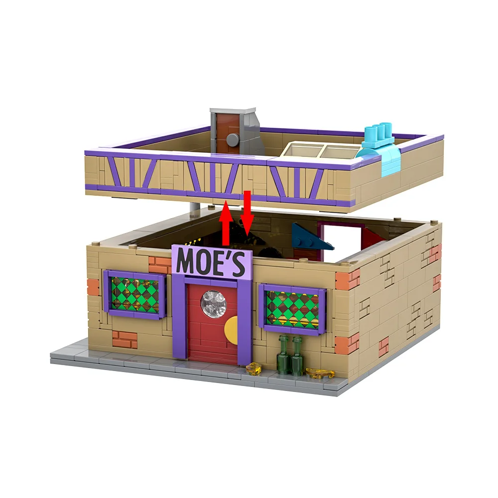 Gobricks MOC Simpsoned Modular Moe's Tavern Building Blocks Springfield’s Venue Modular Moe's Tavern Bar Bricks Model Toys Gift