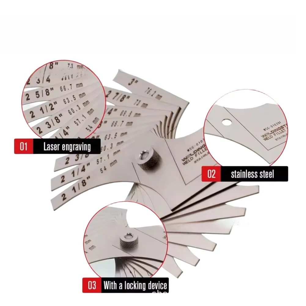 

Промышленный измеритель сварочных швов из нержавеющей стали с двойной метрической и дюймовой шкалой, 54 мм, 76,2 мм и от 2-1/8 до 3 дюймов