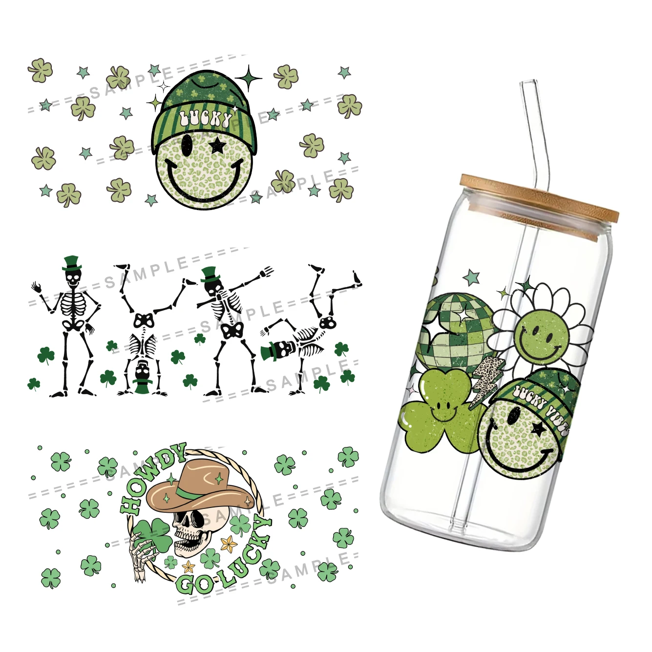 Saint Patrick's Day Theme For Libbey 16oz Can Glass 3D Waterproof UV DTF Coffee Can Wrap Libbey Glass Wrap