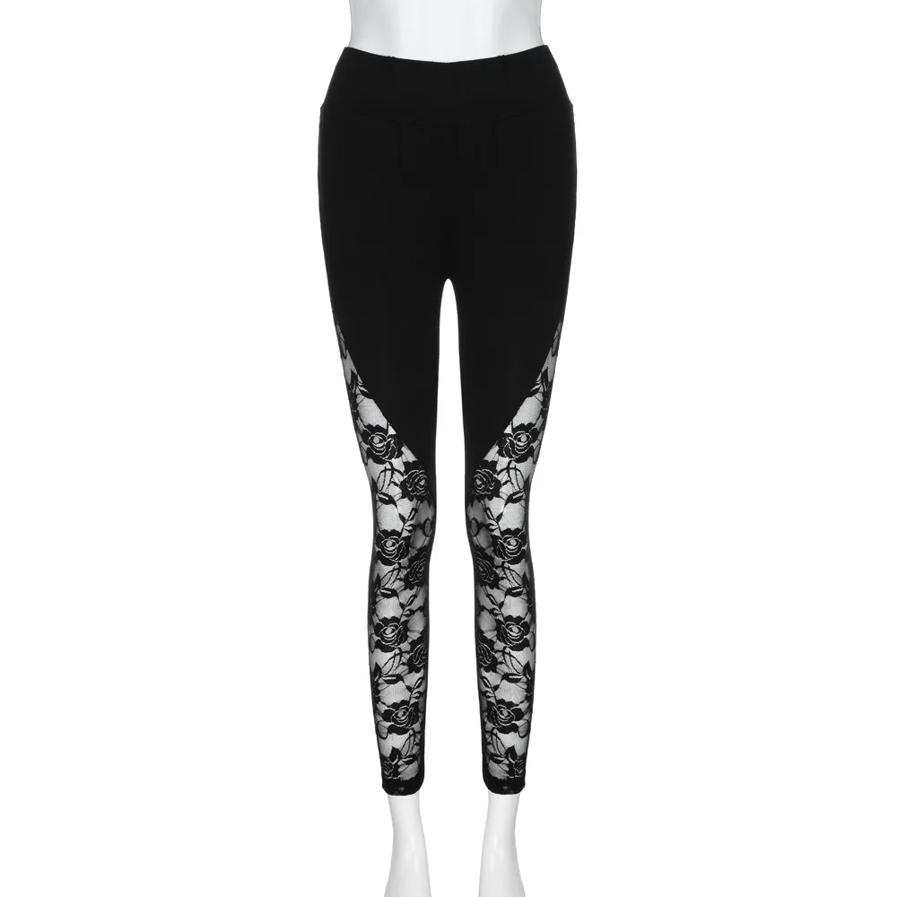 Women High Waisted Leggings Lace Floral Patchwork Long Pants Female Seamless Basic Plain Fitness Stretch Leggings Plus Size