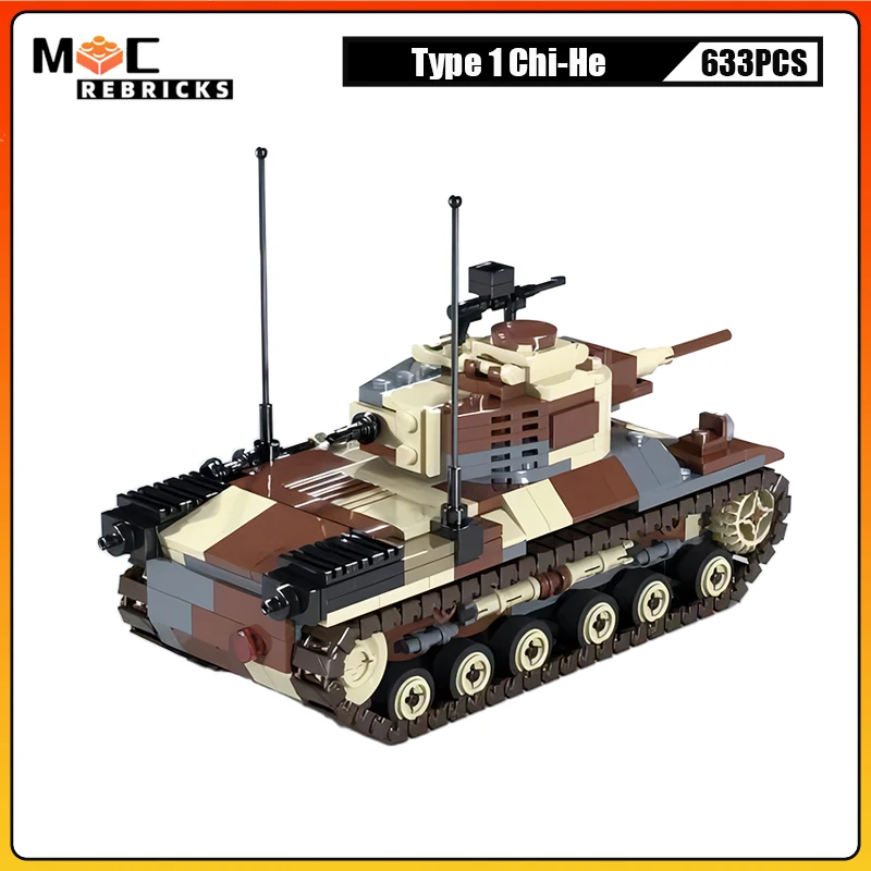 MOC Building Blocks WW2 Military Medium Tank Type 1 Chi-He Main Gun Armored Vehicle DIY Technology Model Creative Bricks Toys