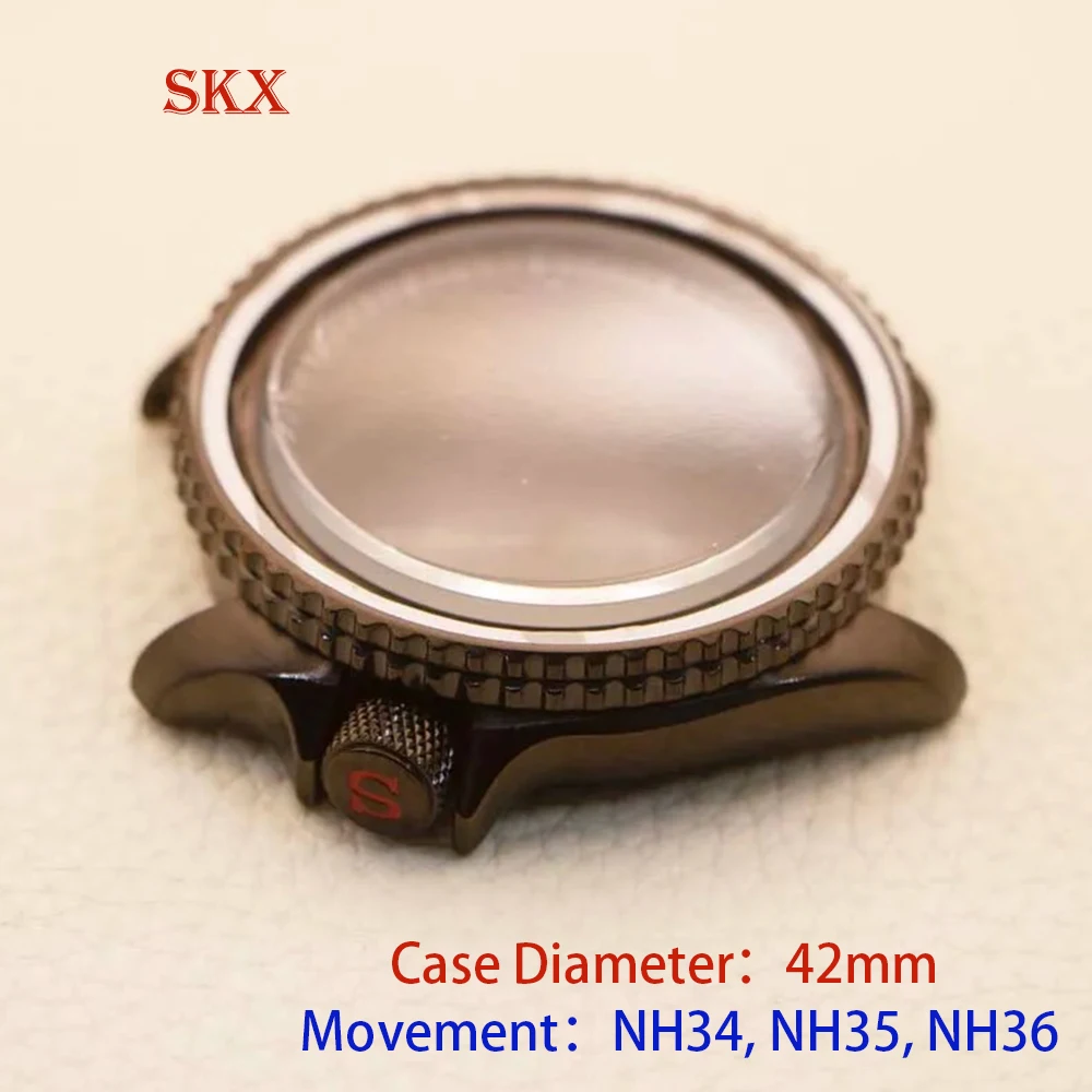 42Mm Case Skx007 Rvs Duiker Horloge Kast Saffier Glas Fit Nh35 Nh36 Automatische Beweging Heren Mechanische Horloge Onderdelen