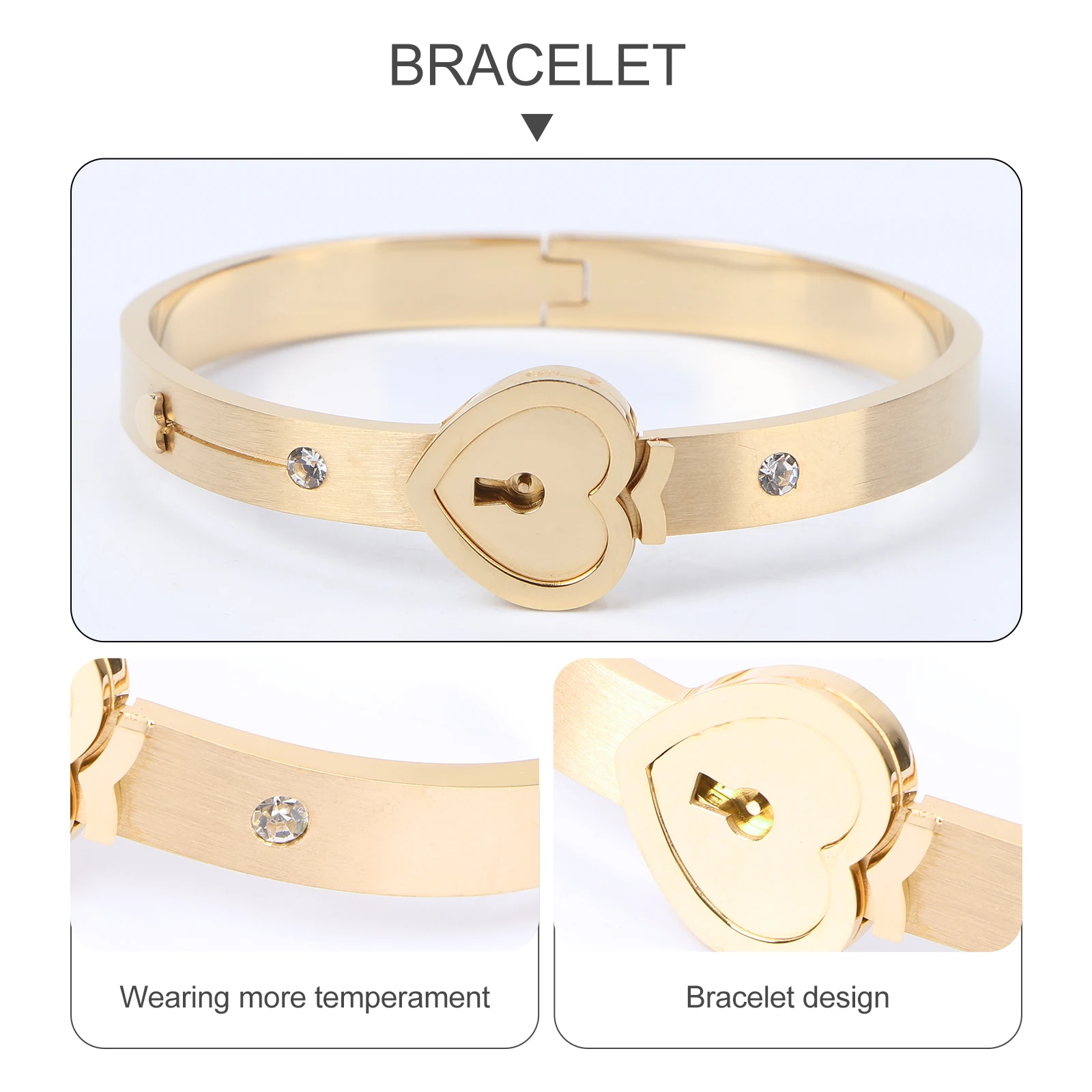 

Titanium Steel Heart Shape Bracelet Fashion Durable Key Charm Bangle Valentine Wedding Mom Daughter Heart Shaped Accessories