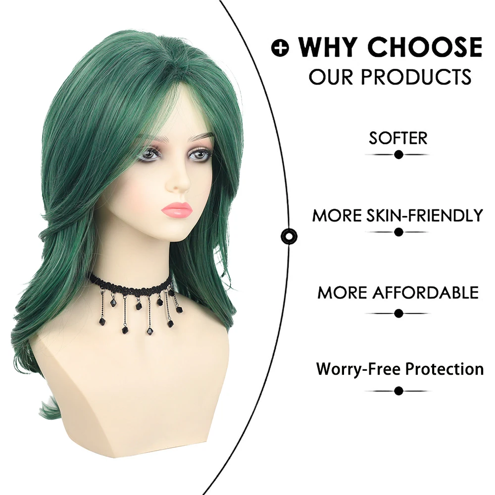 Peruca Sintética Cacheada de Alta Qualidade 19 polegadas Verde Escuro Adequada para Mulheres Uso Diário Festa Cosplay Natural e Fluffy Resistente ao Calor