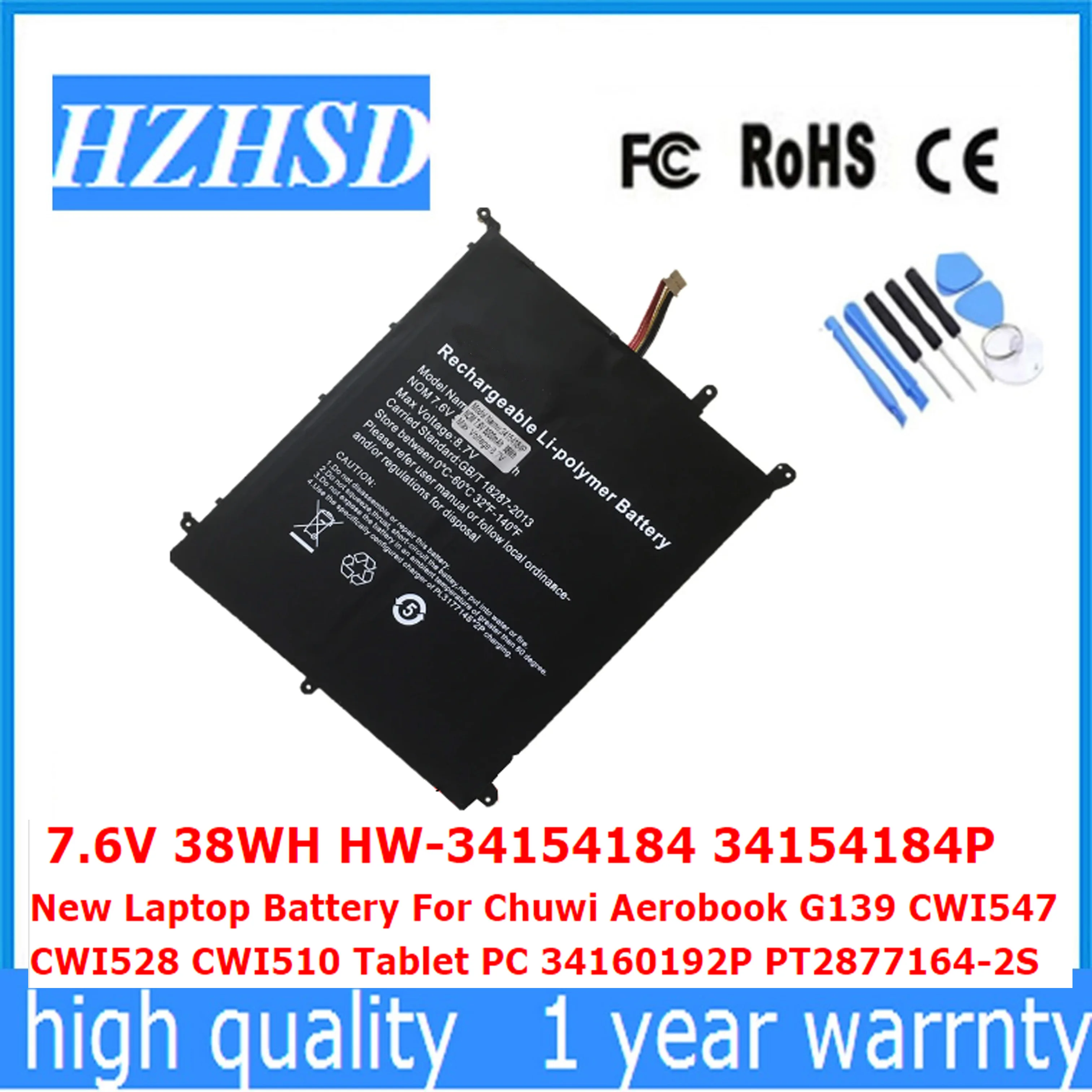 

7.6V 38WH HW-34154184 34154184P New Laptop Battery For Chuwi Aerobook G139 CWI547 CWI528 CWI510 Tablet PC 34160192P PT2877164-2S