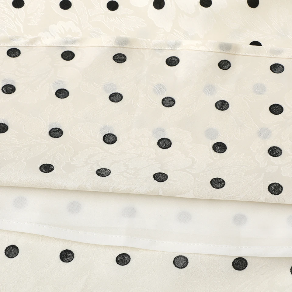 Ele High Waist A-Line Dr with Polka Dot Print Sa V-Ne ort Sve Midi Dr Satin Fabric Summer Faion 2025