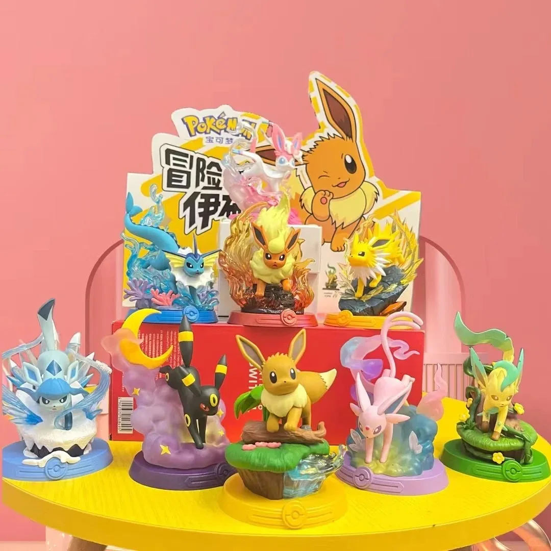 

New Anime Pokemon Funism Original Adventure Eevee Family Suit Blind Box Jolteon Sylveon Action Figure Collection Model Kids Toy