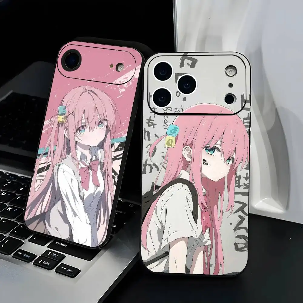 

B-Bocchi the Rock Band Phone Case Fashion Black Frosted TPU Phone Case for iPhone 12-17. UV Spray Painted Design, Anti-fall Dail