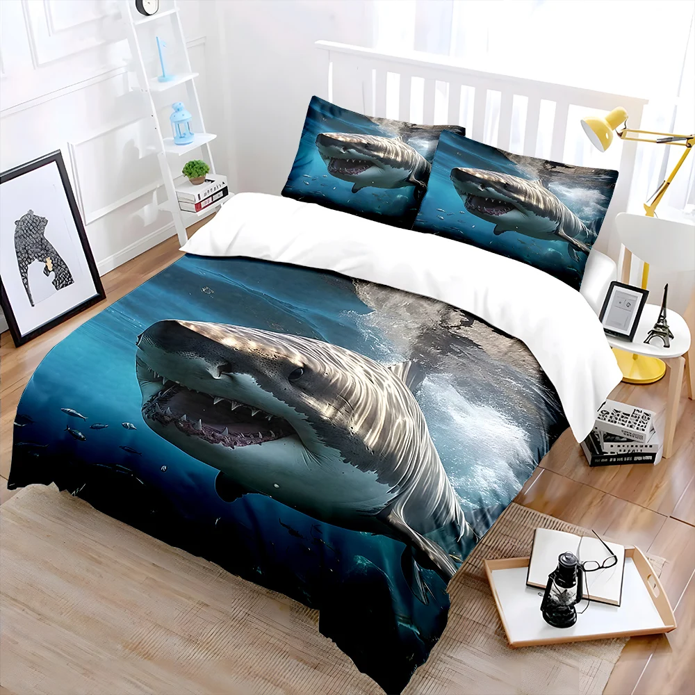 Shark swimming with open jaws Print Soft Comfortable Duvet Cover Bedding Set Included 1*Duvet Cover  2*Pillowcases Luxury gifts
